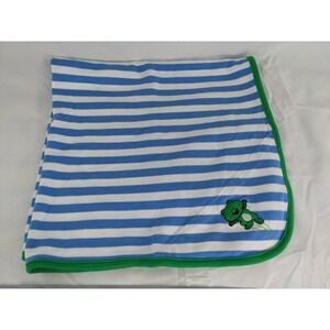 Little Me Green Frog Blue Stripe Baby Blanket About 26x 30 Inch